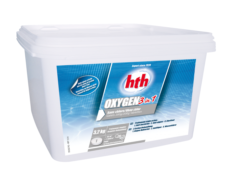Багатофункціональні таблетки кисню hth 3в1 200г, 3,2кг (Франція), OXYGEN 3 в 1